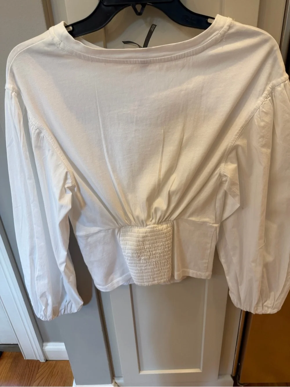 Anthropologie Balloon Sleeve White Corset-Detail Top